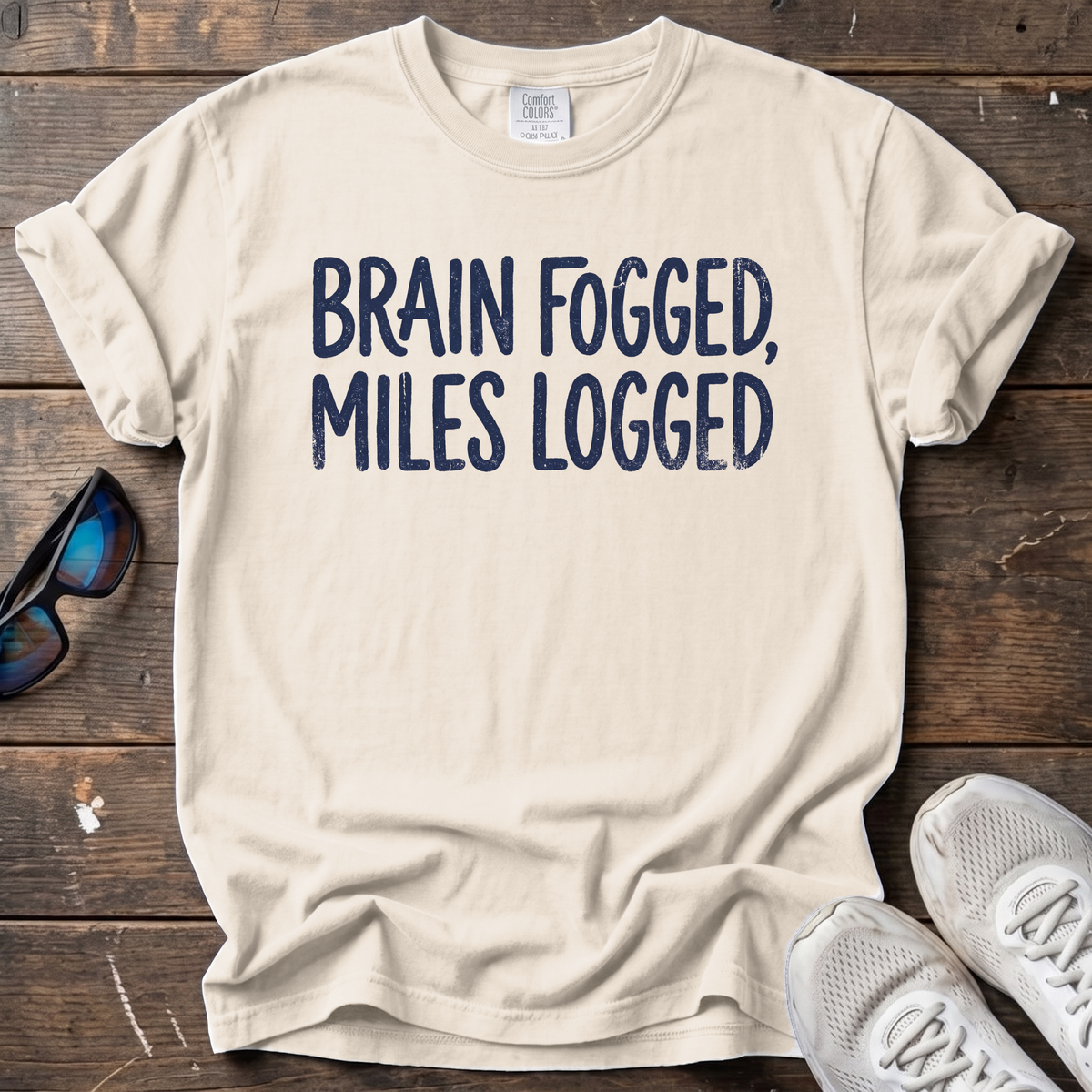 Brain Fogged, Miles Logged Tee — Ivory