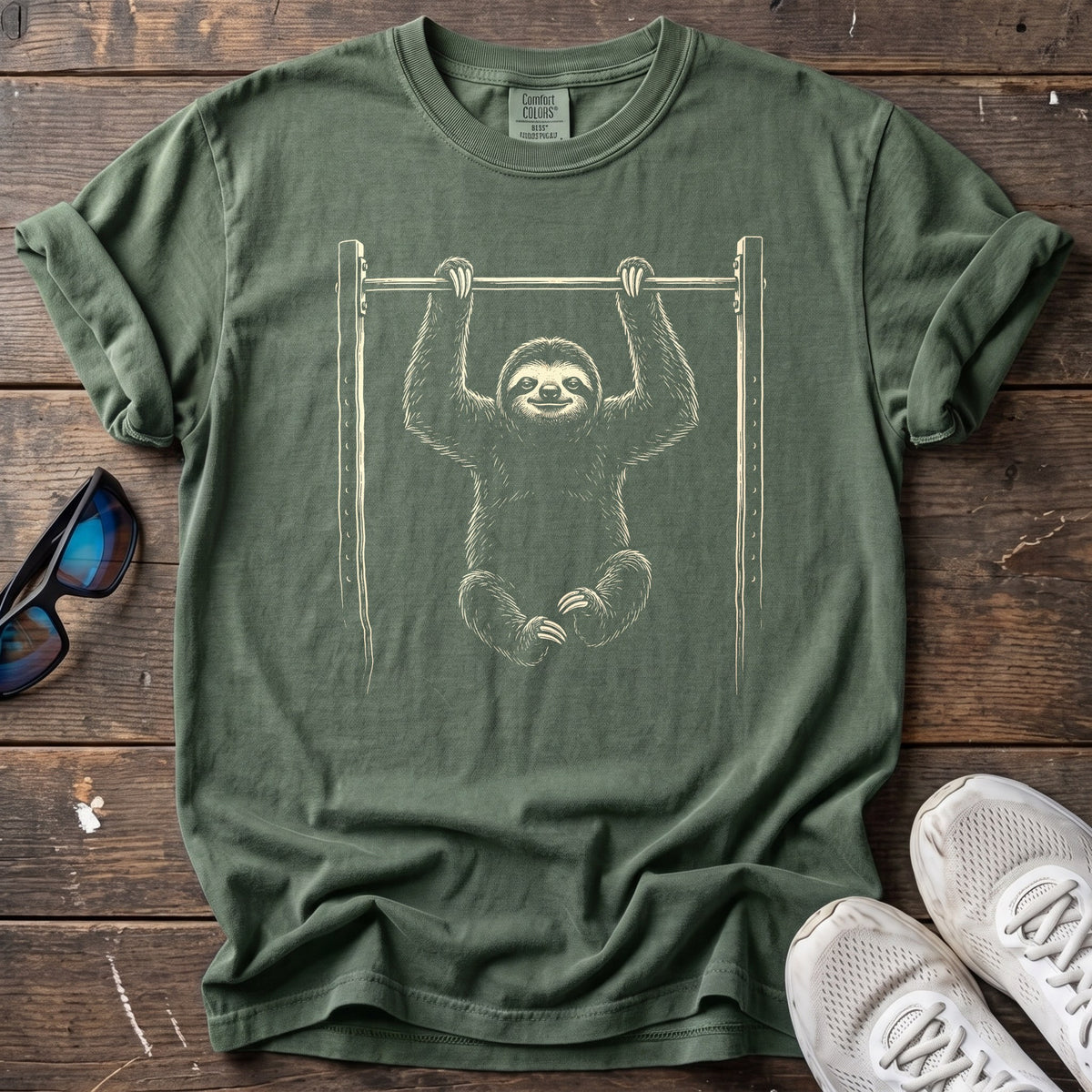 Cross Trained Sloth Tee — Moss