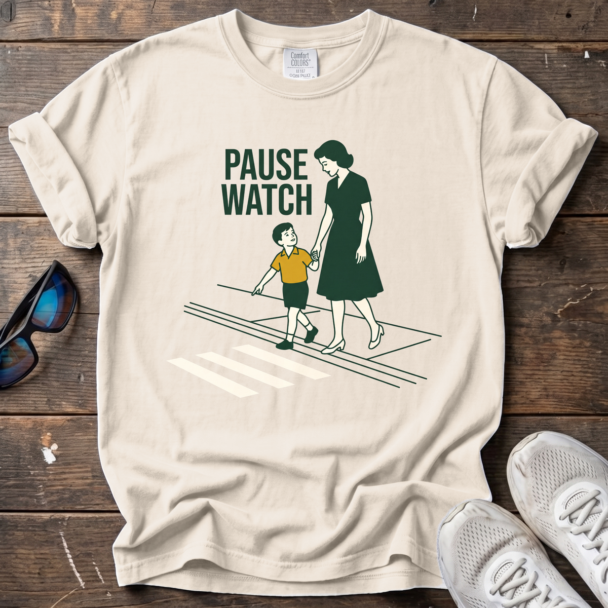 Crosswalk? Pause Watch. Tee — Ivory