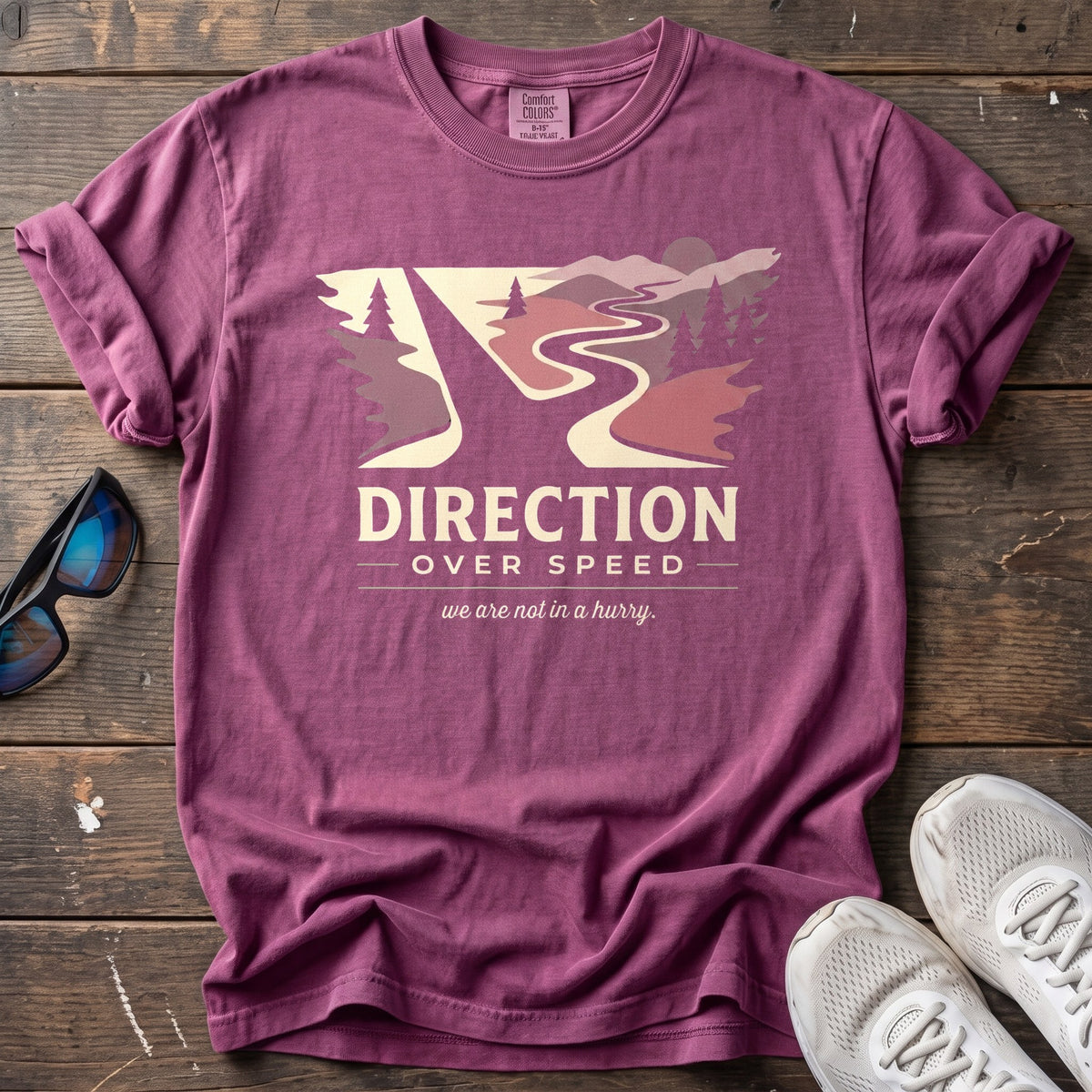 Direction Over Speed Tee — Berry