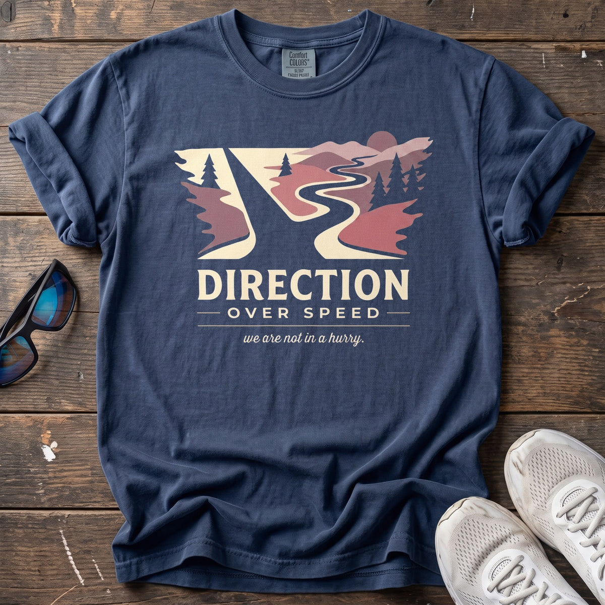 Direction Over Speed Tee — True Navy
