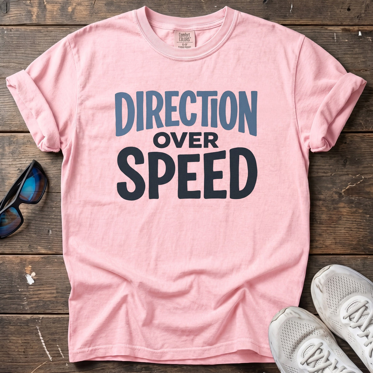 Direction Over Speed Text Tee — Blossom