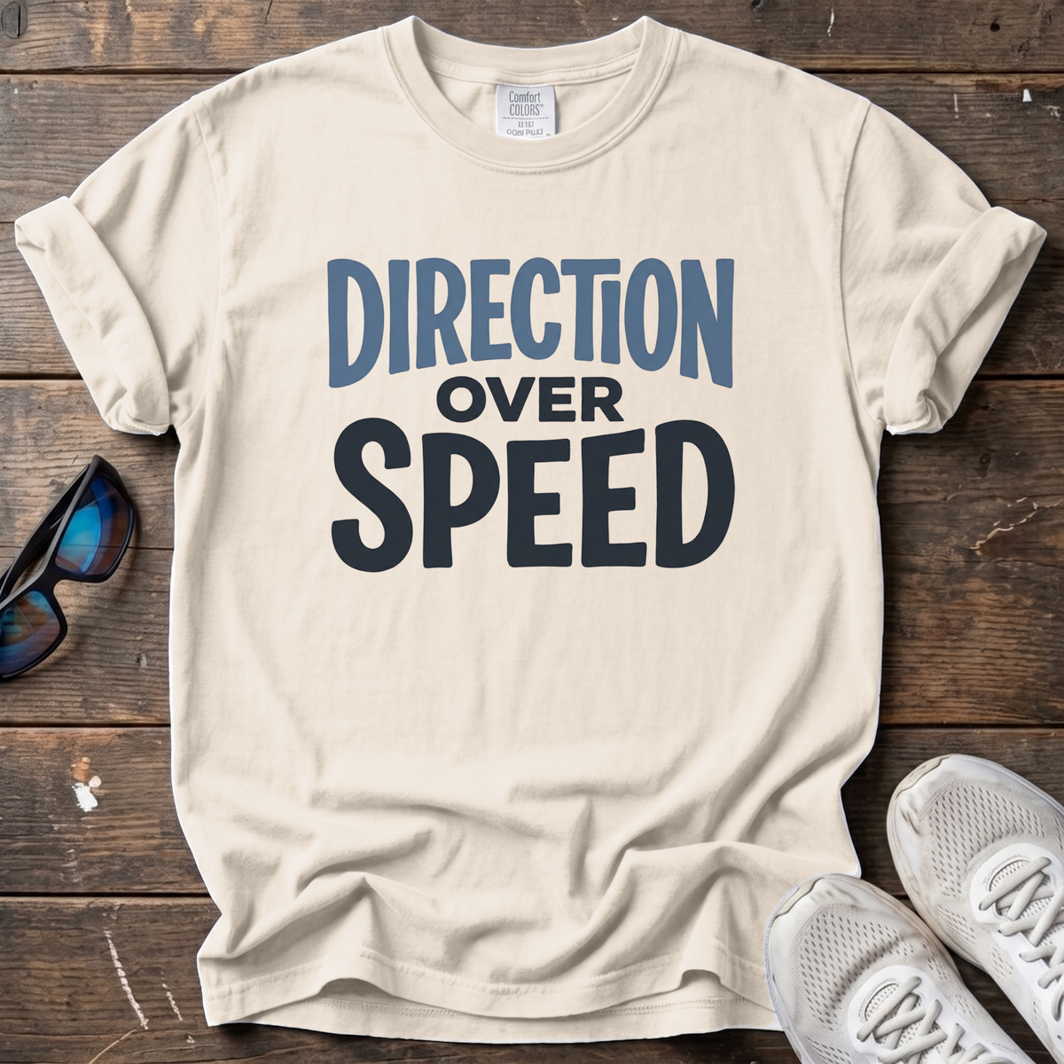 Direction Over Speed Text Tee — Ivory