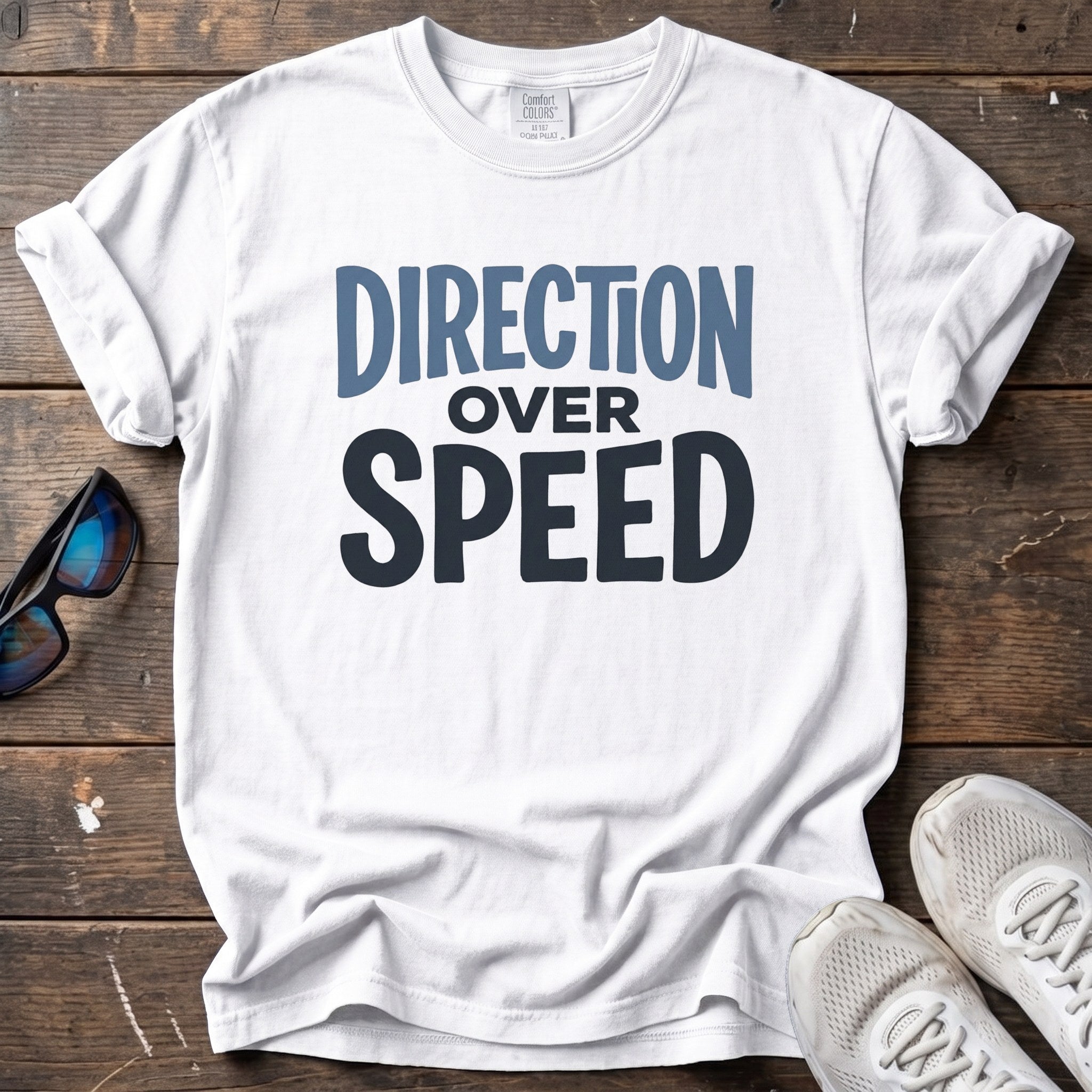Direction Over Speed Text Tee — White