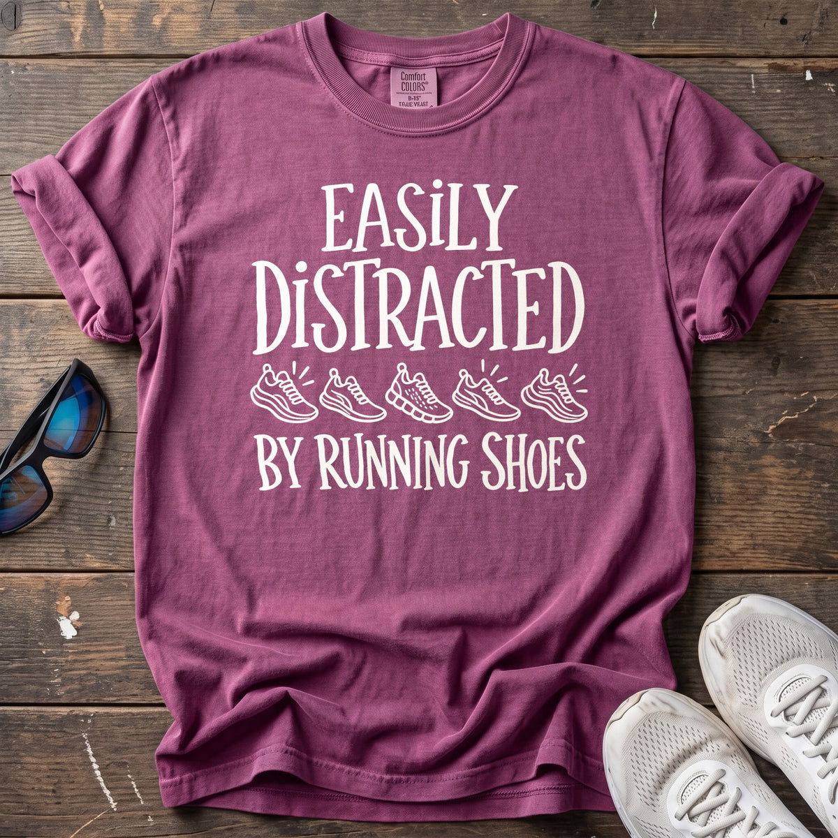 Easily Distracted By Shoes Tee — Berry