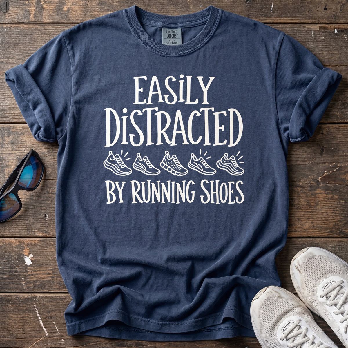 Easily Distracted By Shoes Tee — True Navy