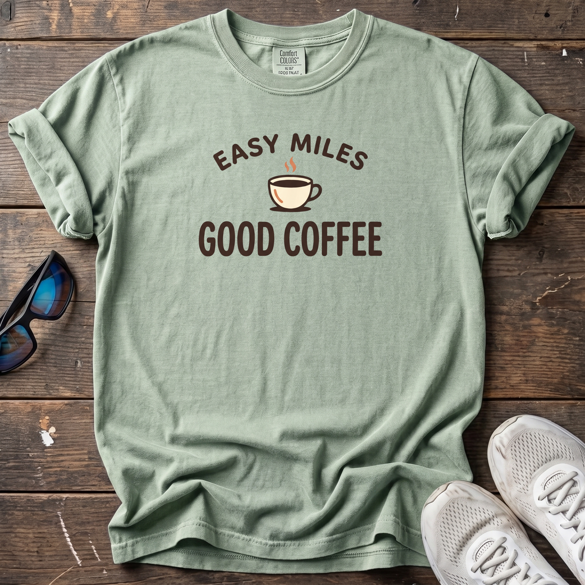 Easy Miles, Good Coffee Tee — Bay
