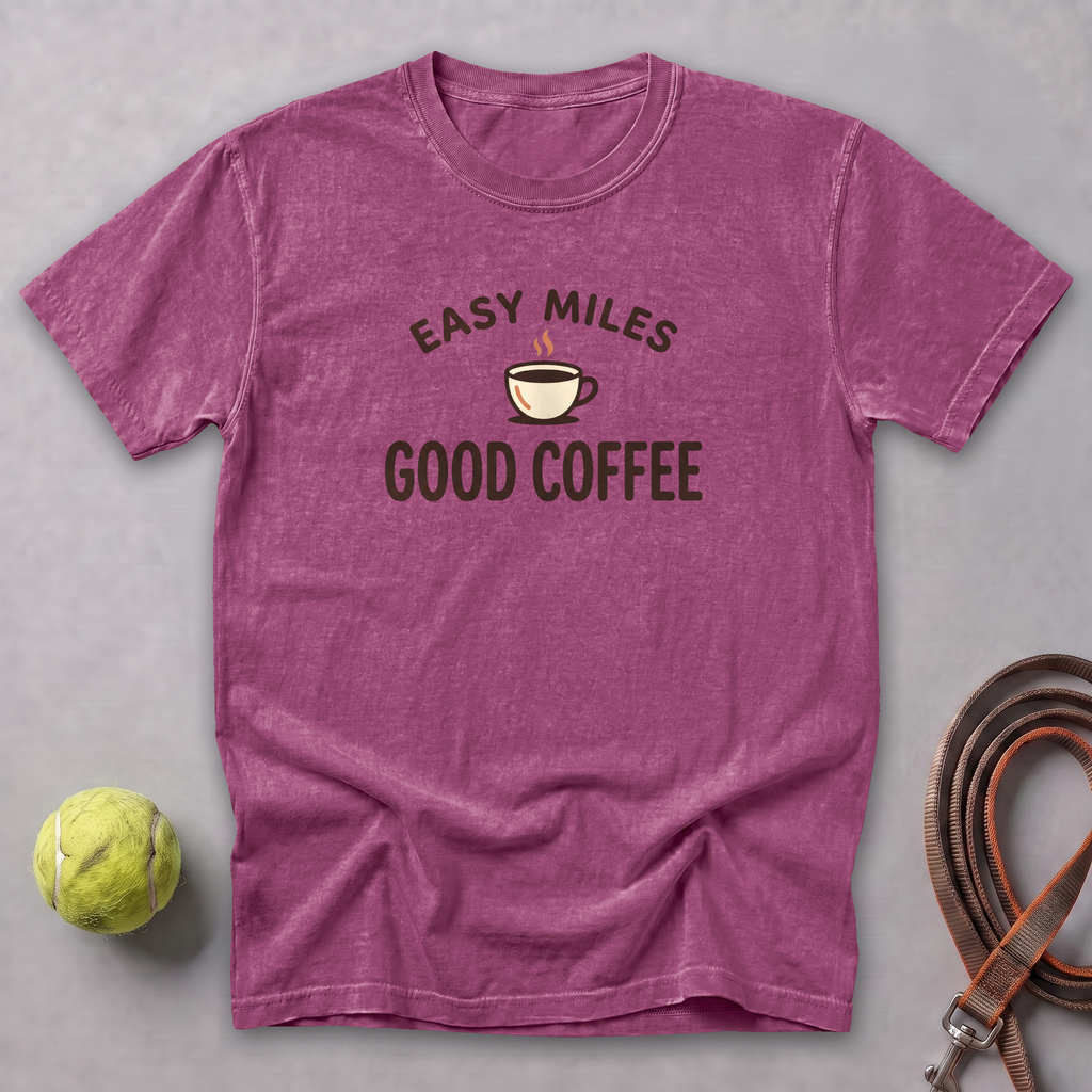 Easy Miles, Good Coffee Tee — Berry