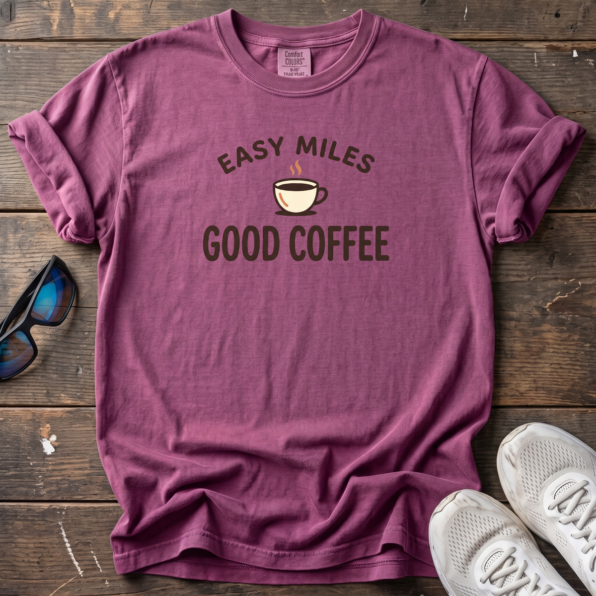 Easy Miles, Good Coffee Tee — Berry