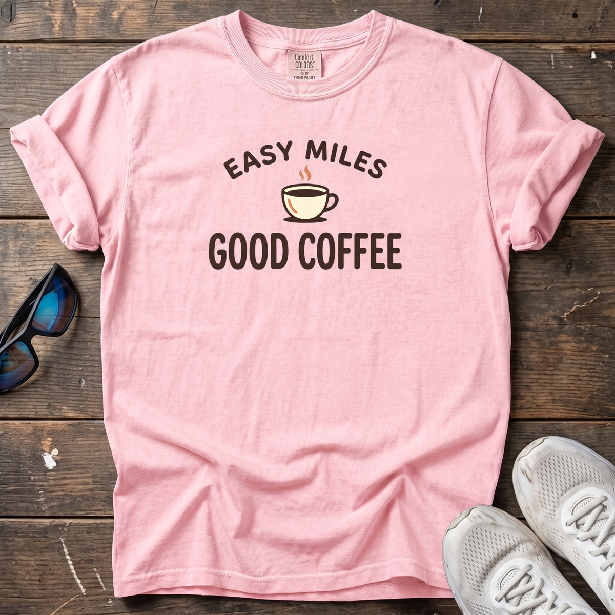 Easy Miles, Good Coffee Tee — Blossom