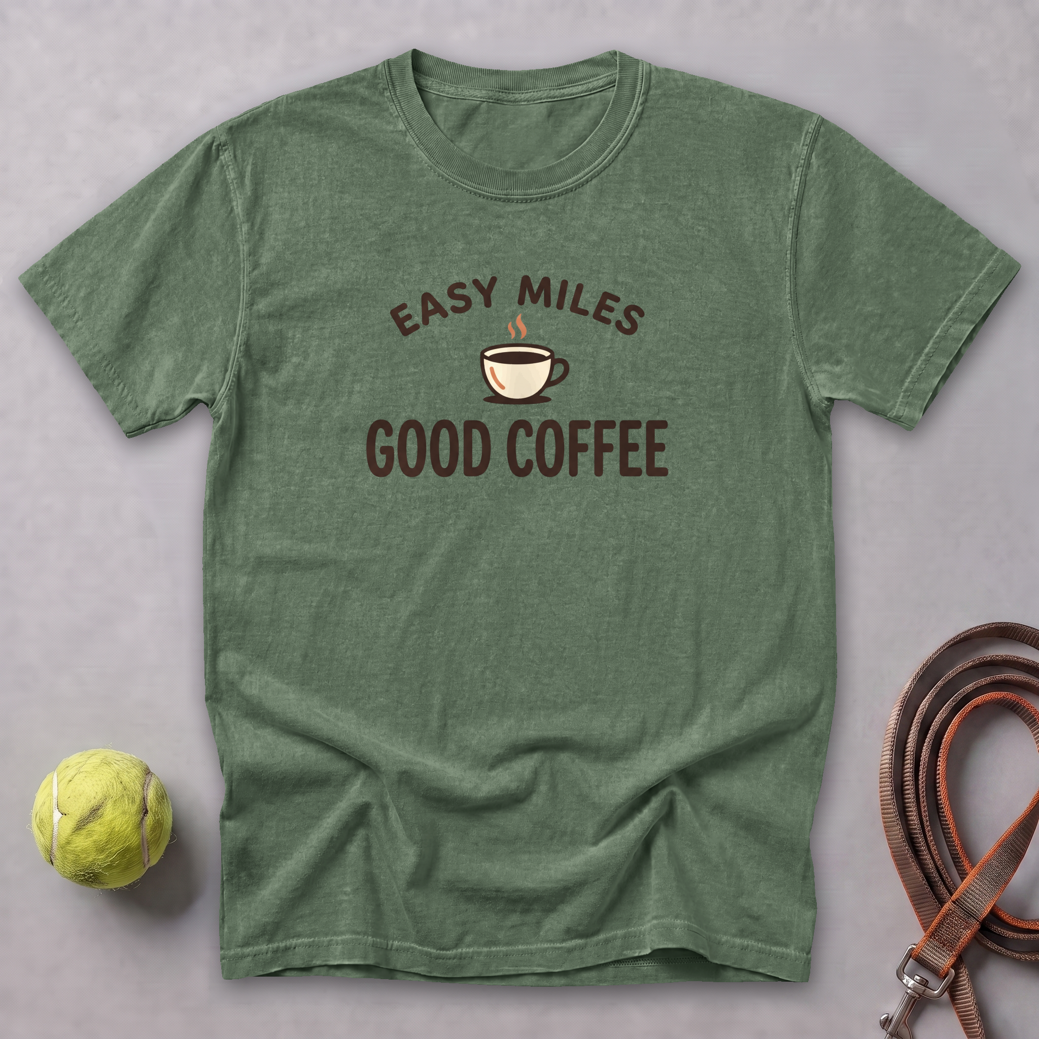 Easy Miles, Good Coffee Tee — Moss