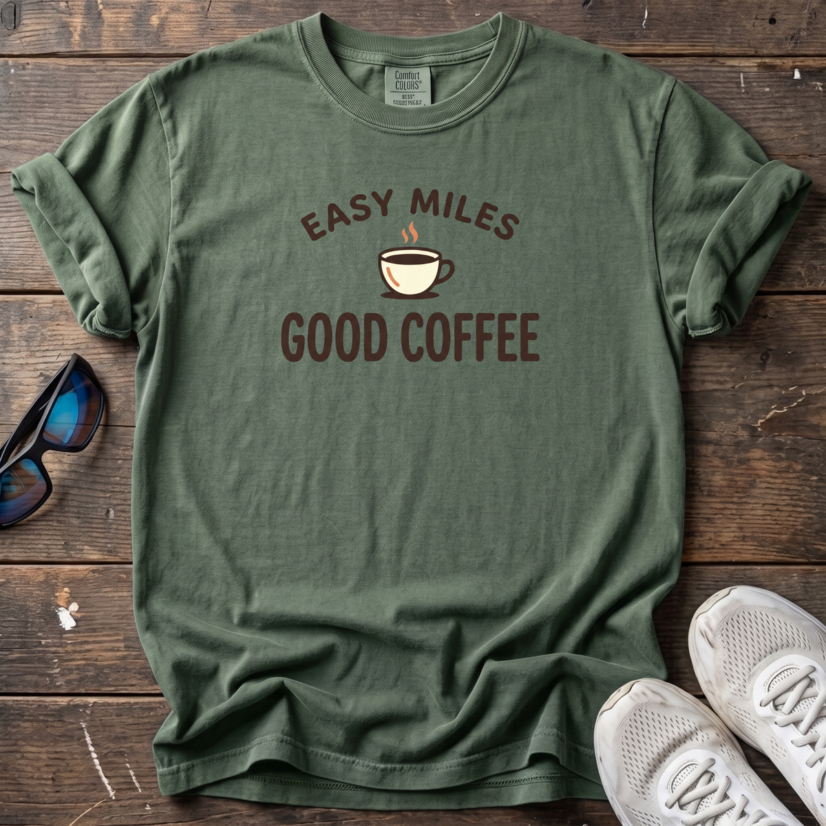 Easy Miles, Good Coffee Tee — Moss
