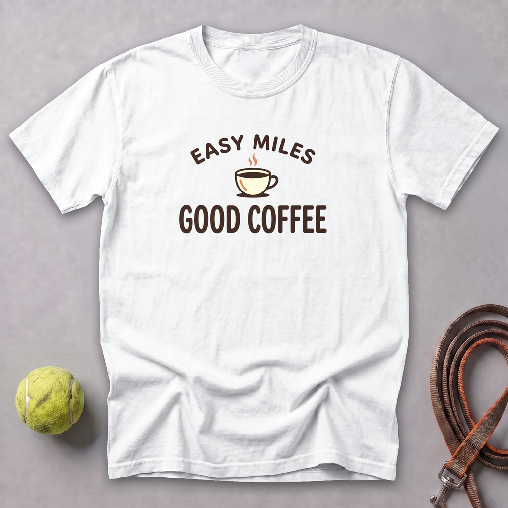 Easy Miles, Good Coffee Tee — White