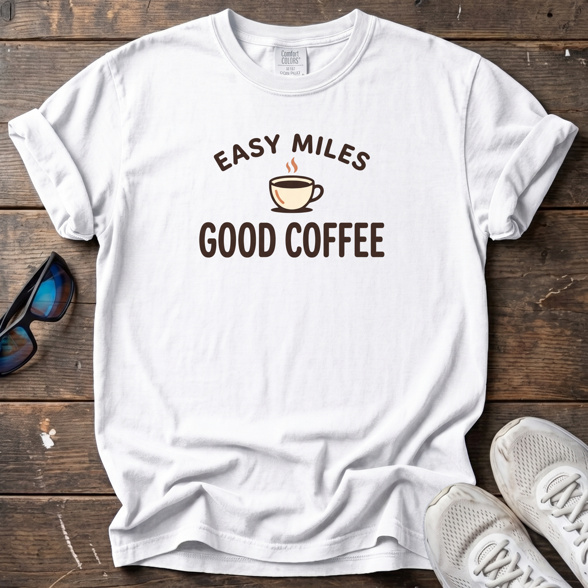 Easy Miles, Good Coffee Tee — White