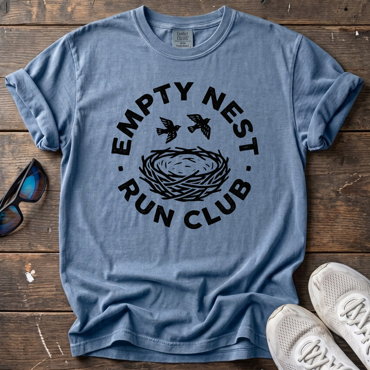 Empty Nest Linocut Tee — Blue Jean