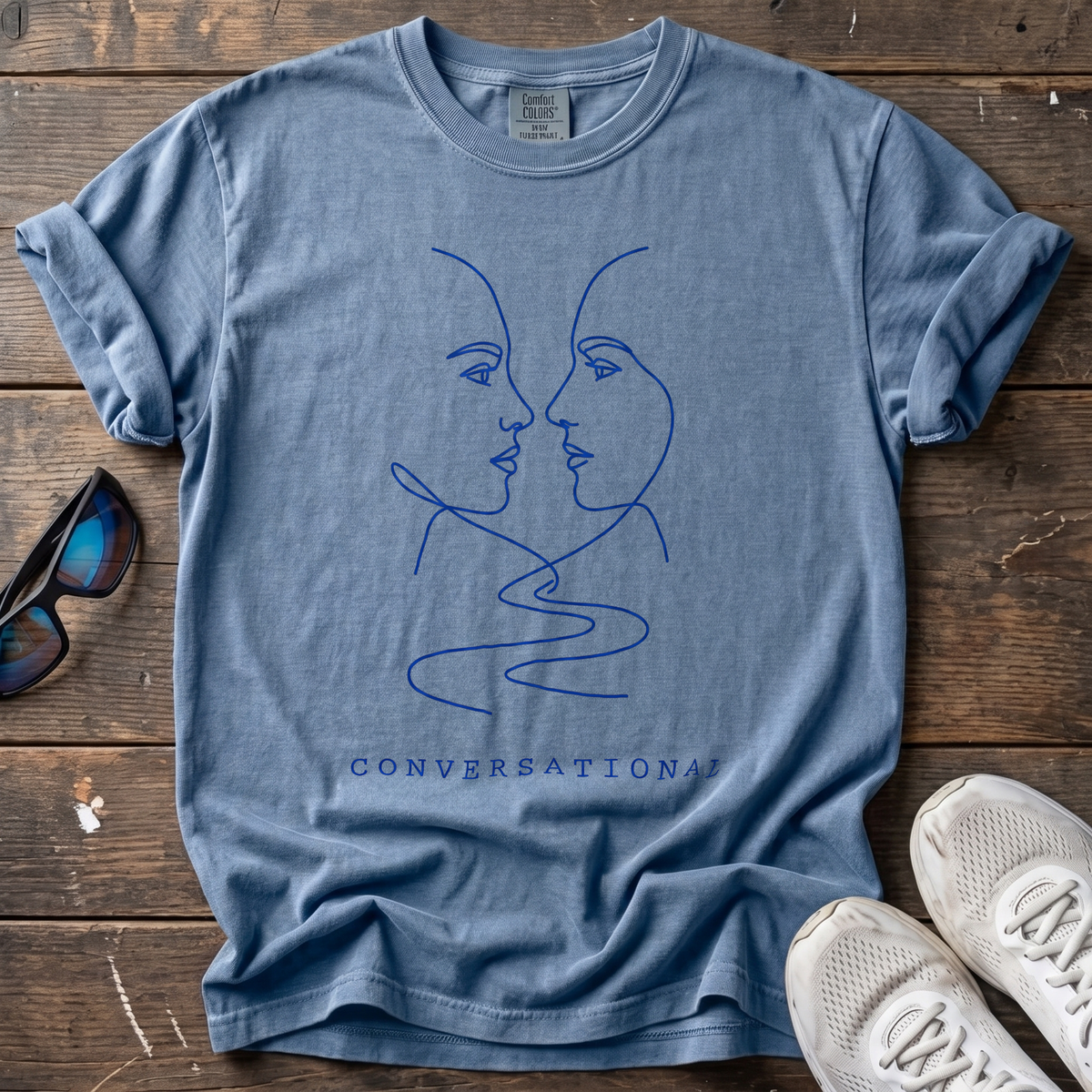 Conversational Pace Line Art Tee — Blue Jean