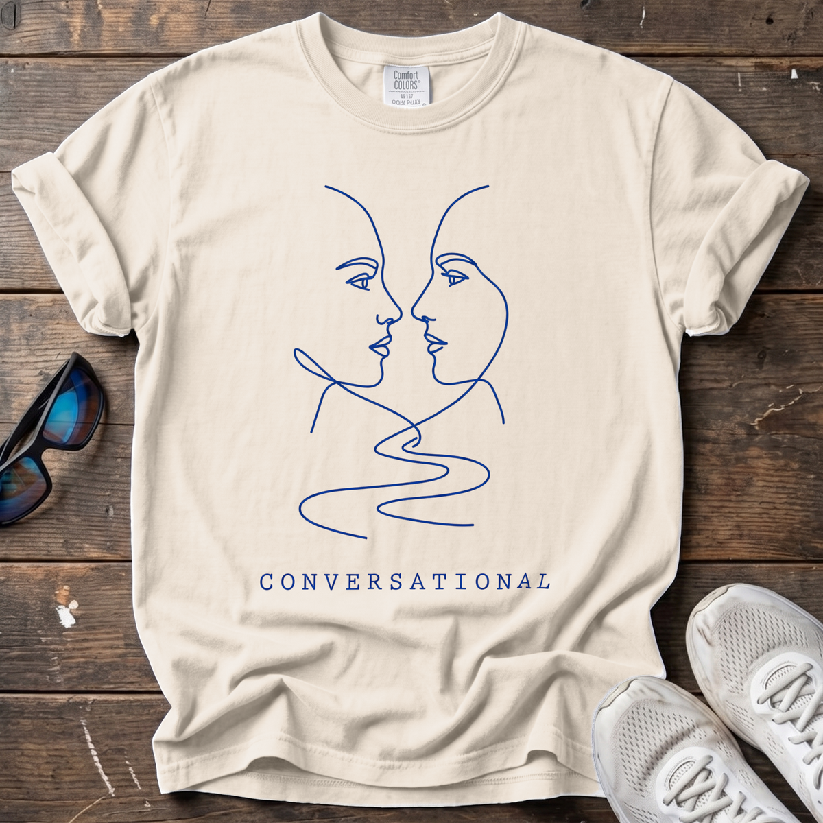 Conversational Pace Line Art Tee — Ivory