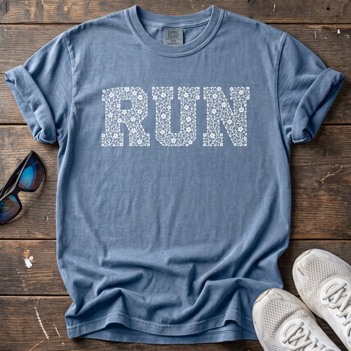 Floral Run Tee — Blue Jean