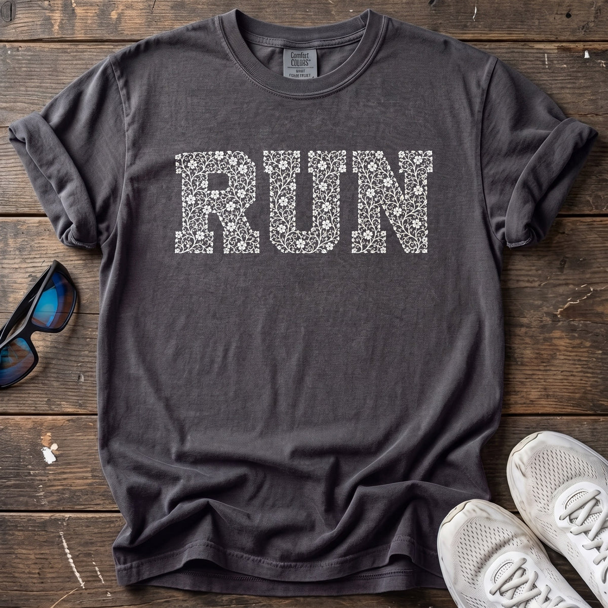 Floral Run Tee — Graphite