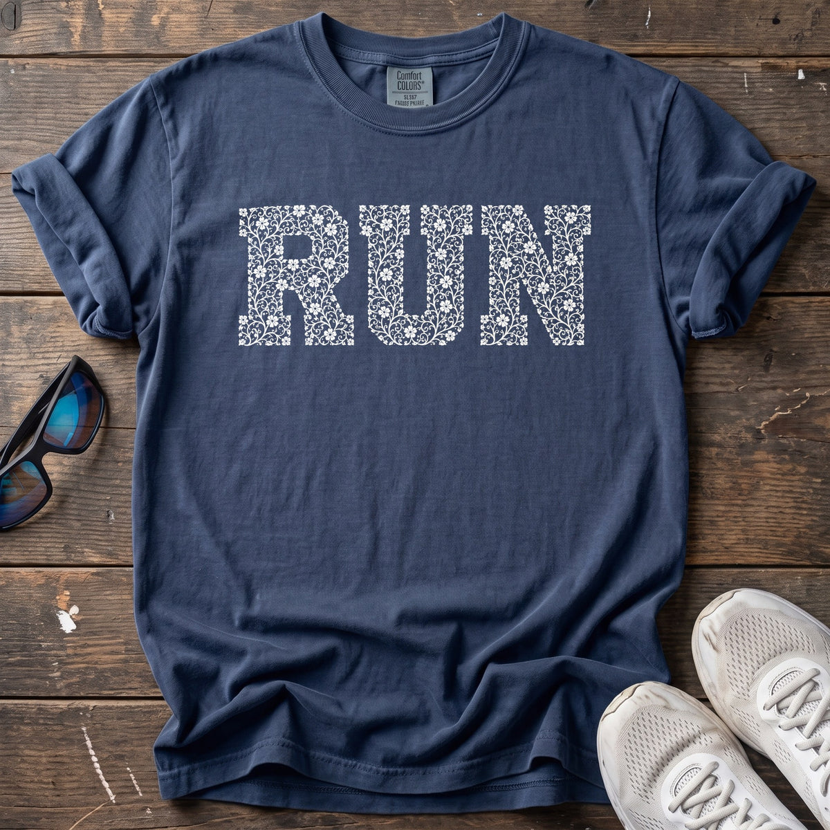 Floral Run Tee — True Navy