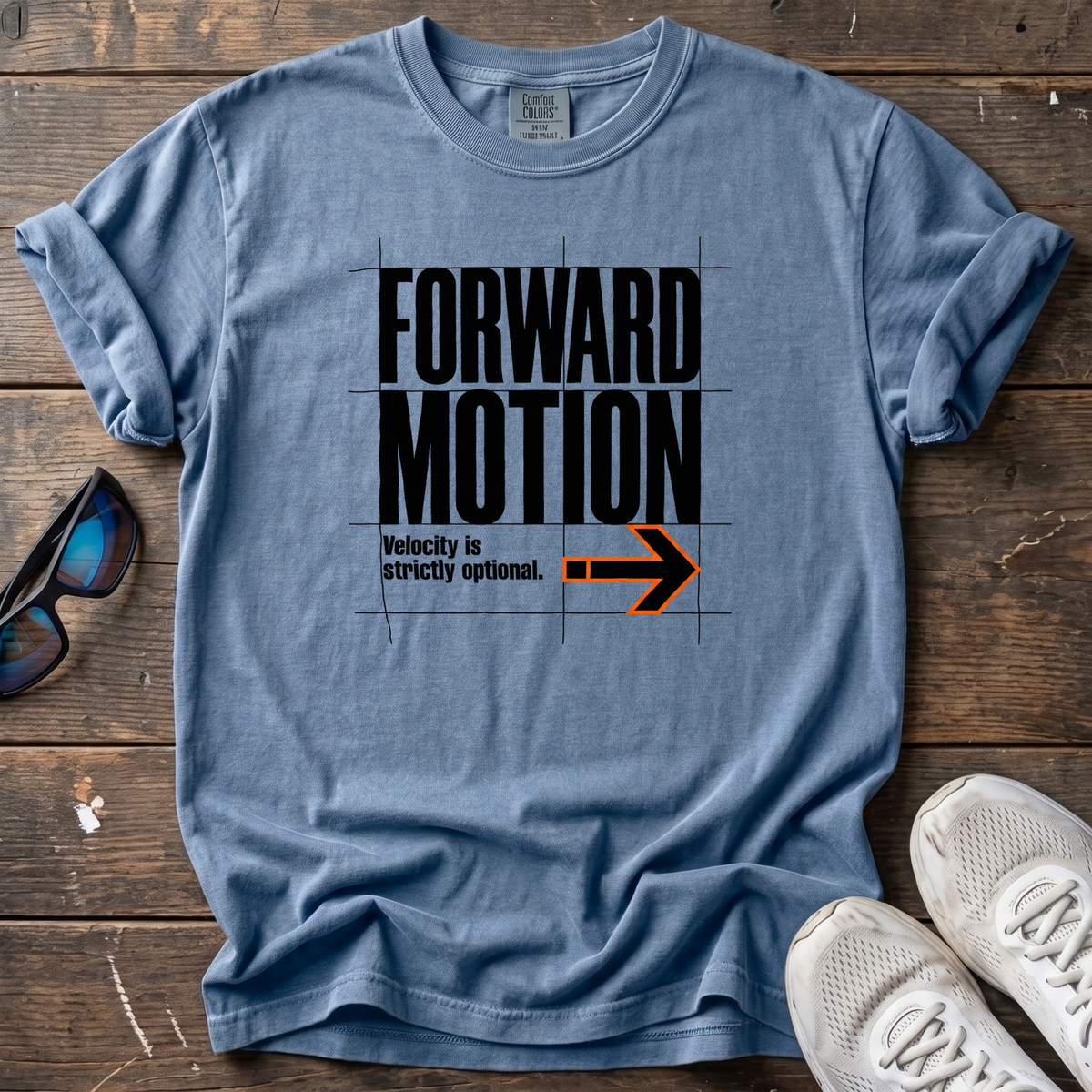 Forward Motion, Velocity Optional Tee — Blue Jean