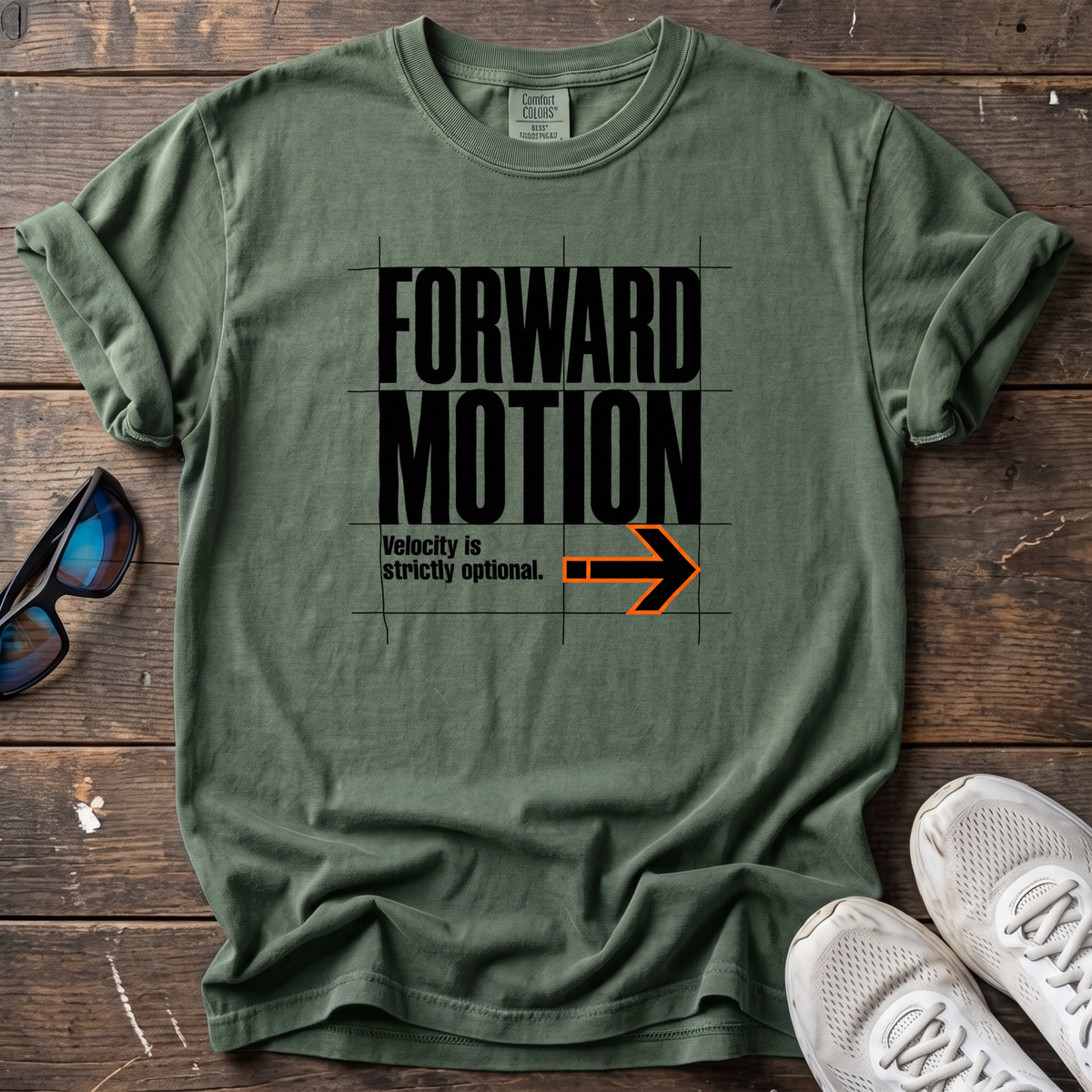 Forward Motion, Velocity Optional Tee — Moss