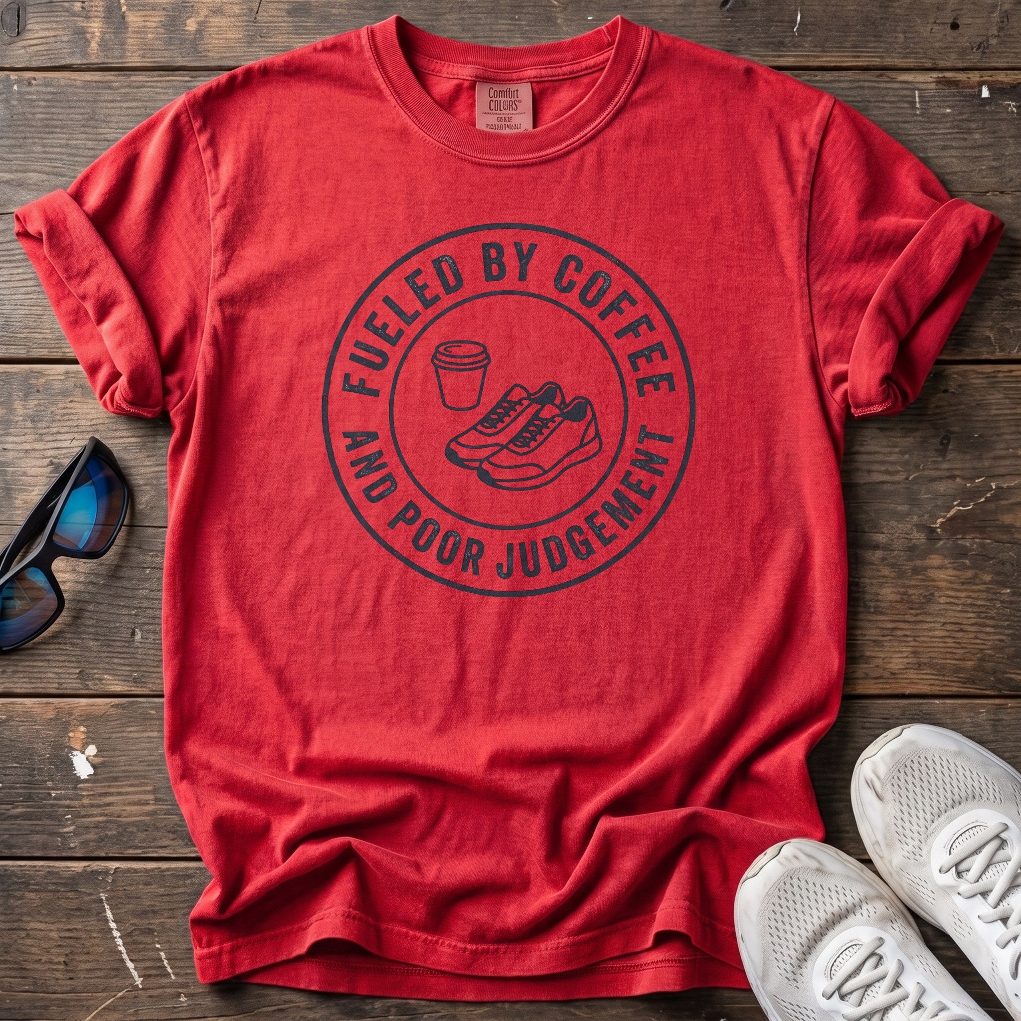Fueled by Coffee and Poor Judgement Tee — Red