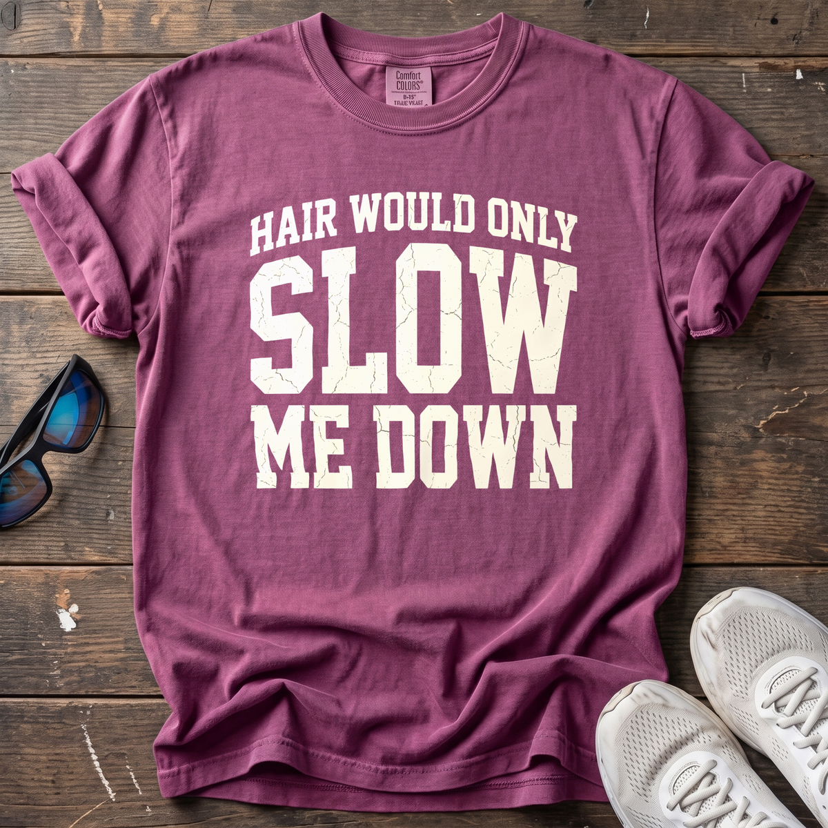 Hair Would Only Slow Me Down Tee — Berry