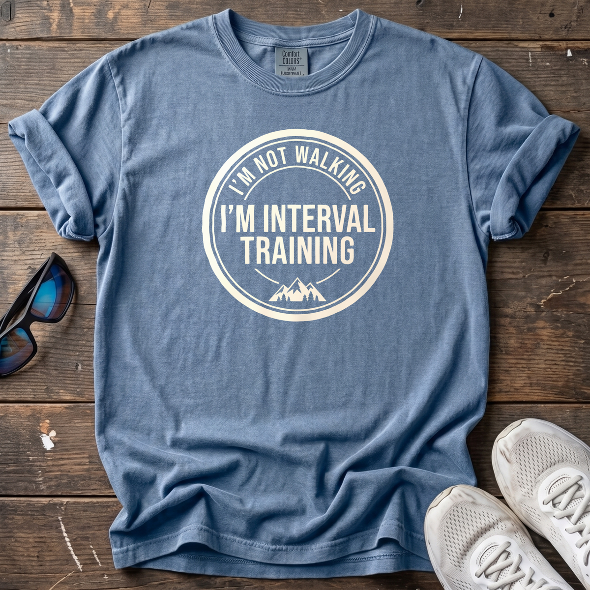 Not Walking, Interval Training Tee — Blue Jean