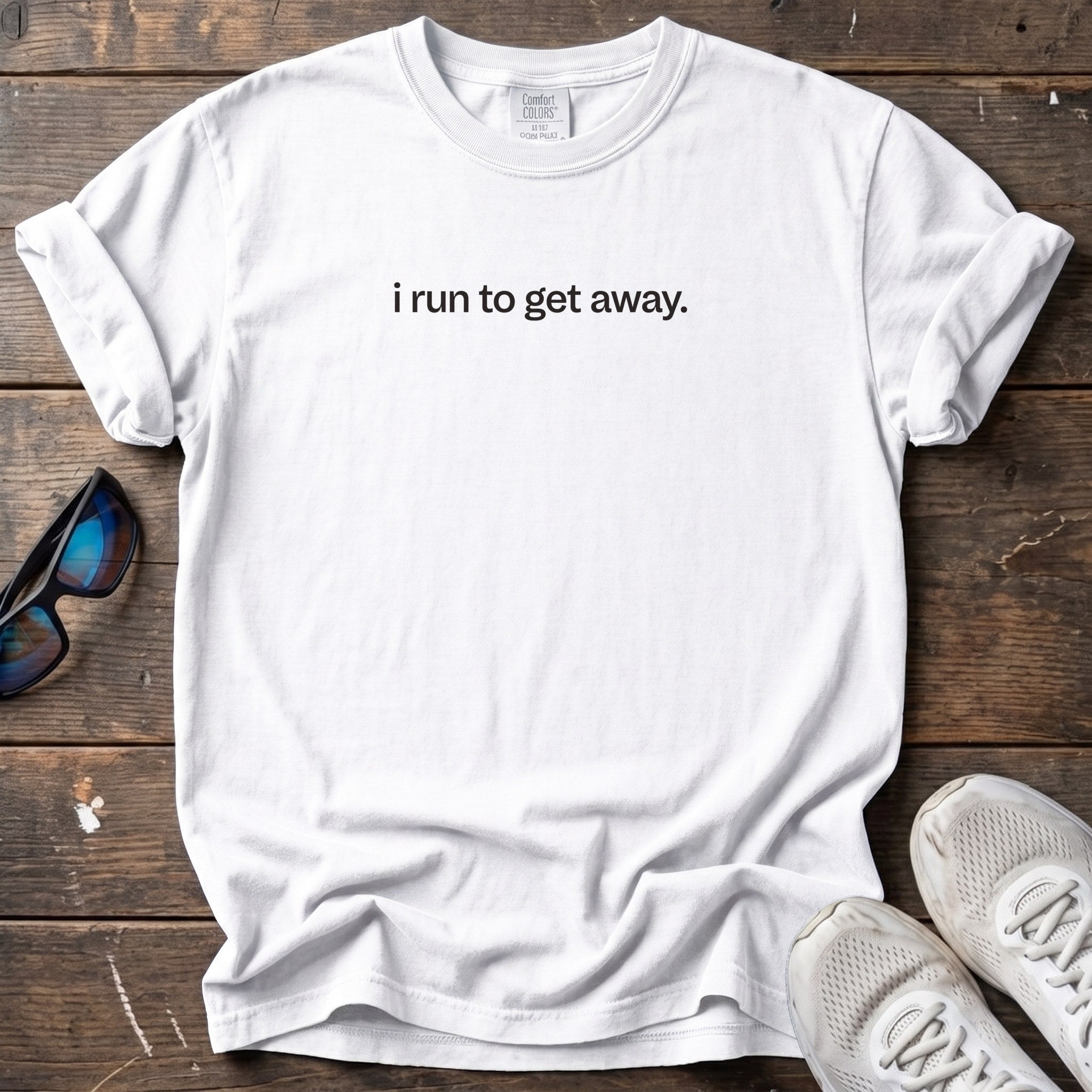 I Run to Get Away Tee — White
