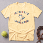 Just Out Here Moving Raccoon Tee — Butter