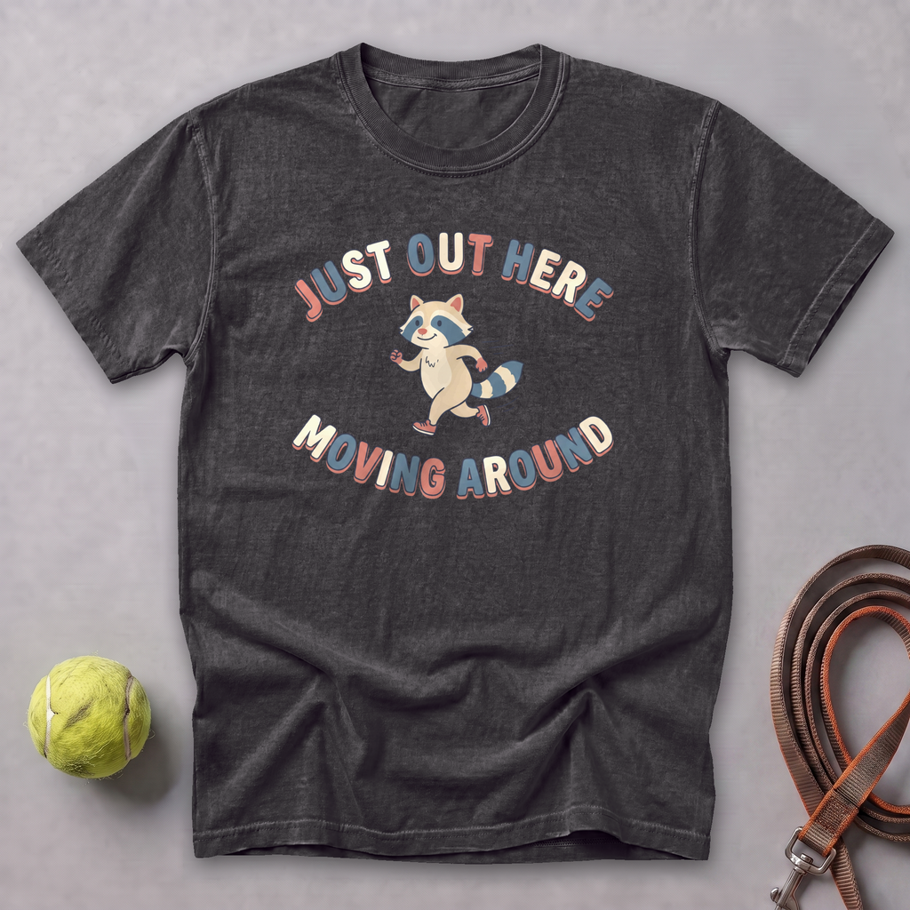 Just Out Here Moving Raccoon Tee — Graphite