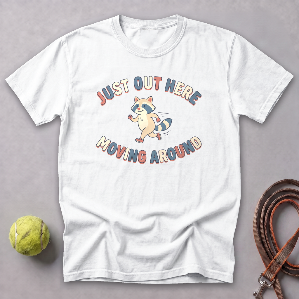 Just Out Here Moving Raccoon Tee — White