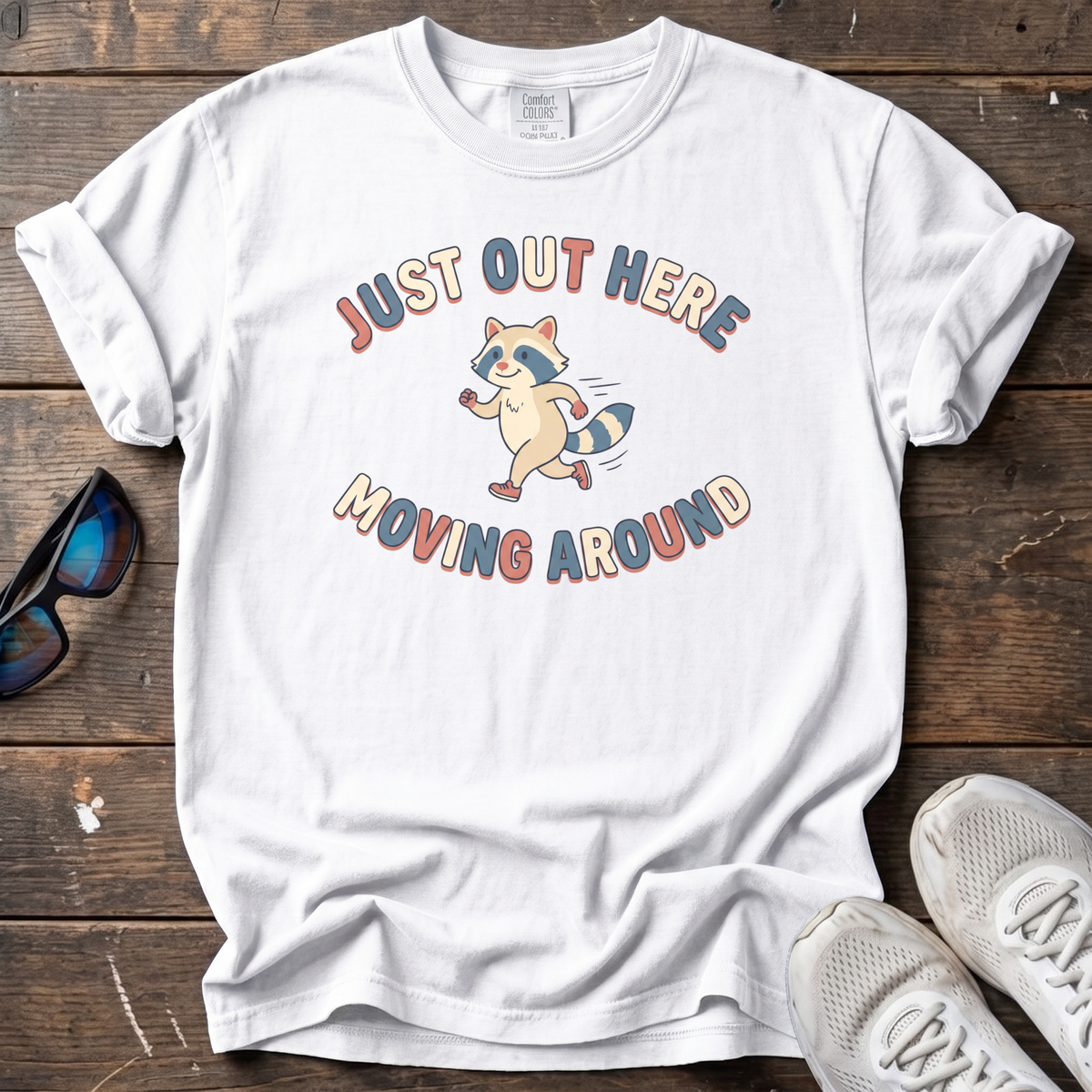 Just Out Here Moving Raccoon Tee — White