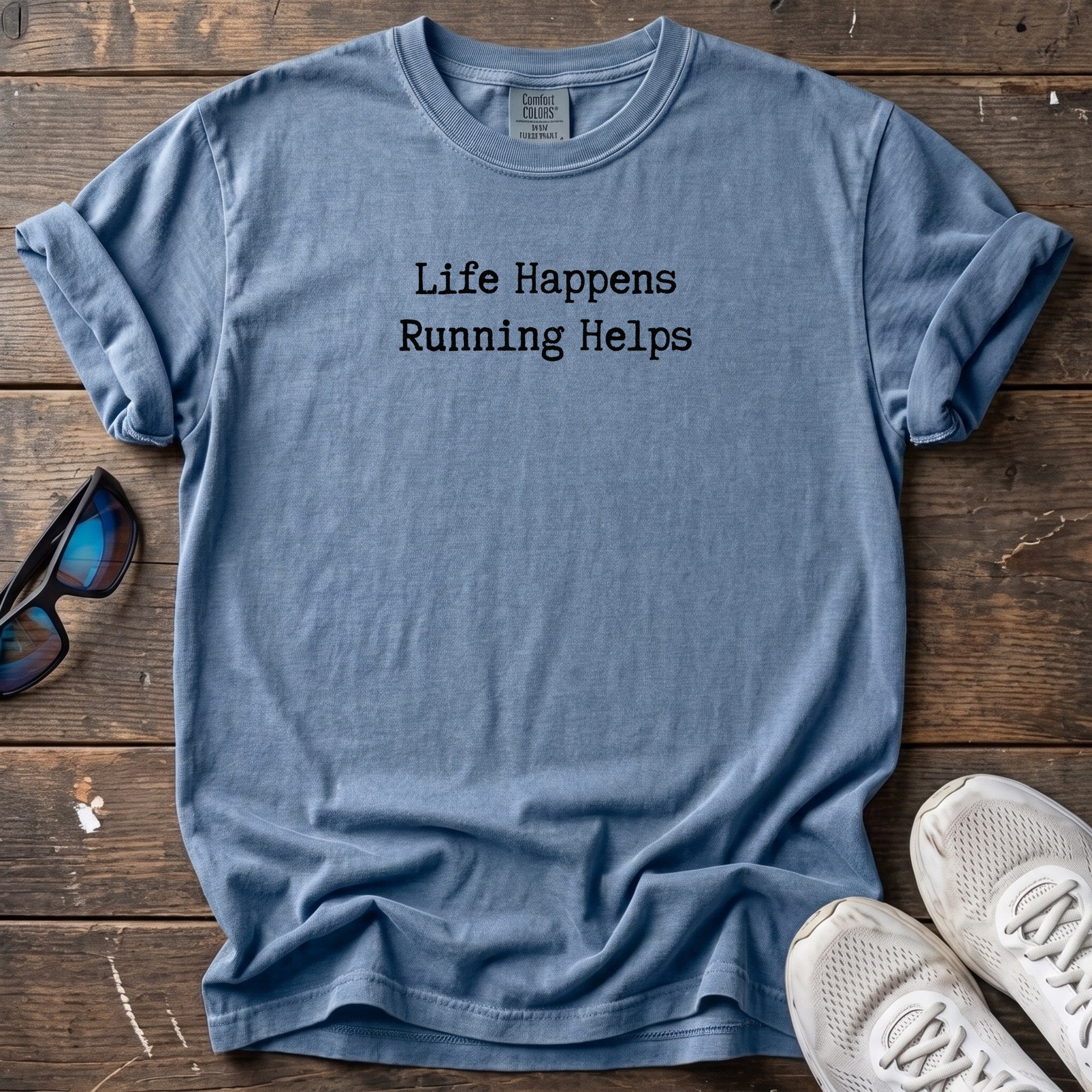 Life Happens, Running Helps Tee — Blue Jean