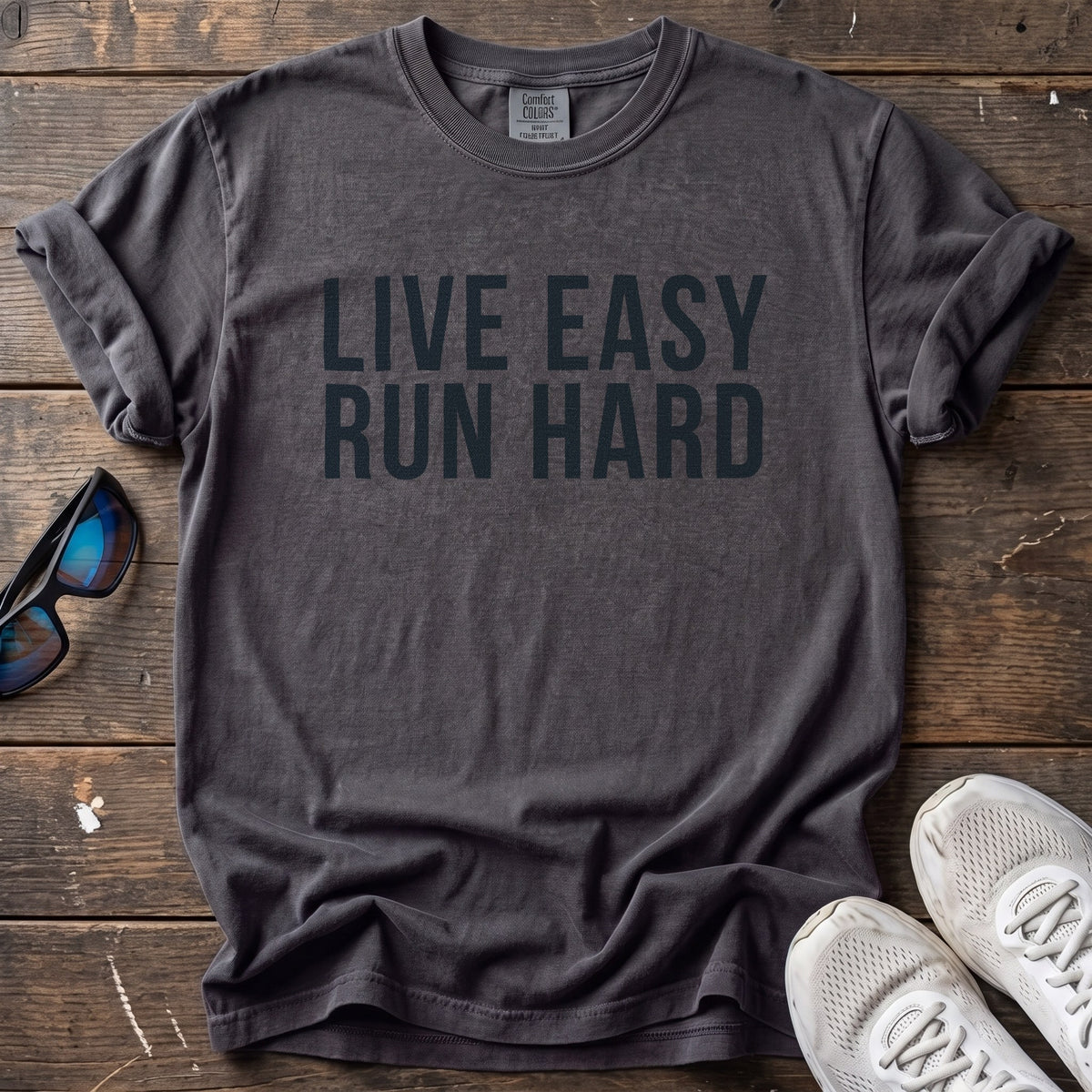 Live Easy Run Hard Tee — Graphite