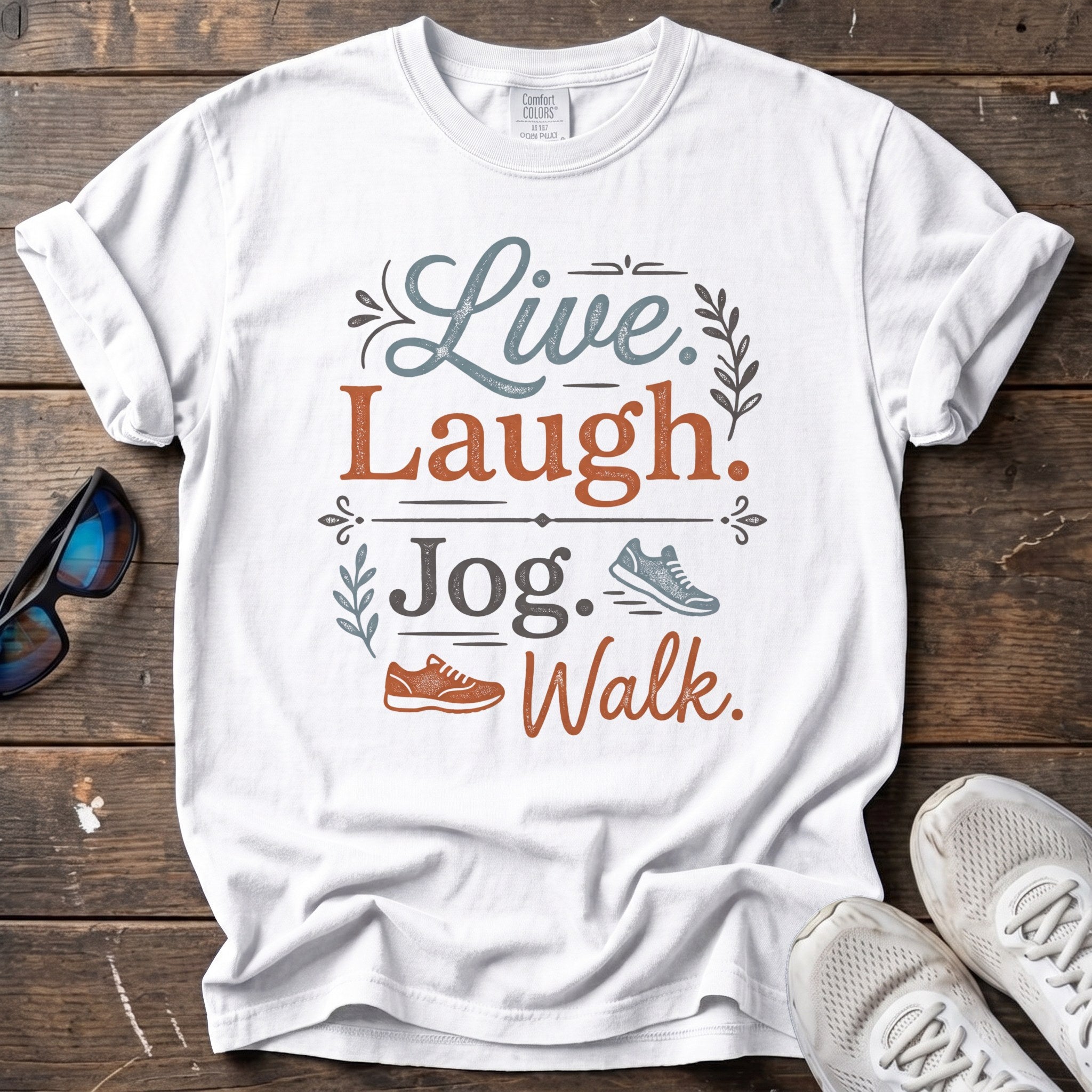 Live Laugh Jog Walk Tee — White