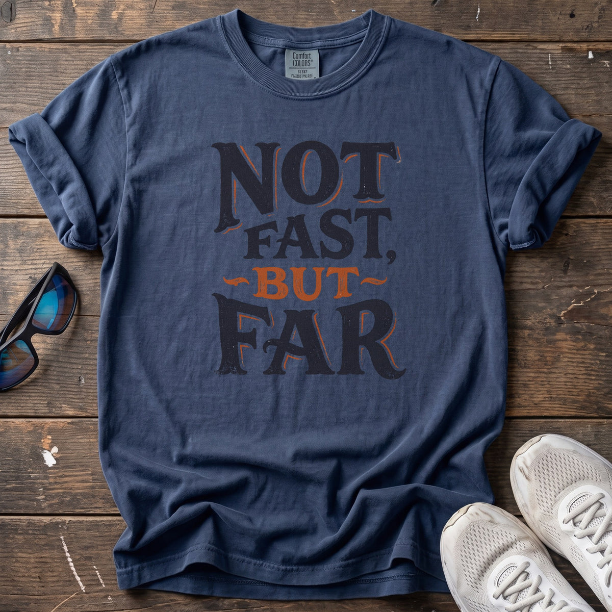 Not Fast, But Far Tee — True Navy
