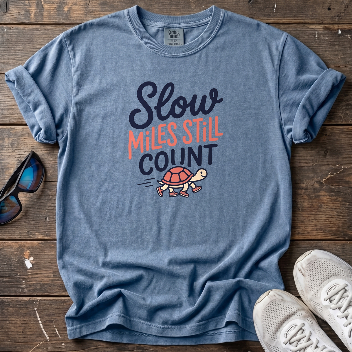 Slow Miles Count Tee — Blue Jean