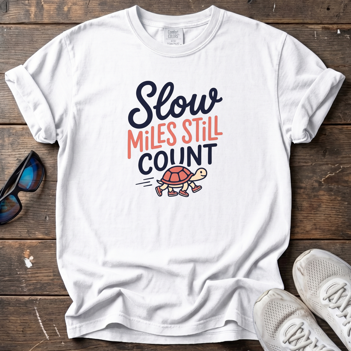 Slow Miles Count Tee — White