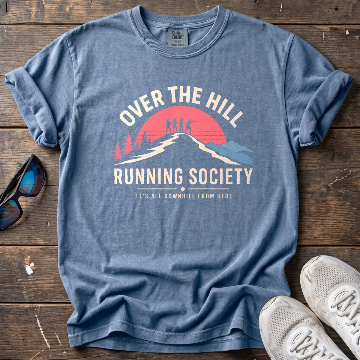 Over the Hill Running Tee — Blue Jean
