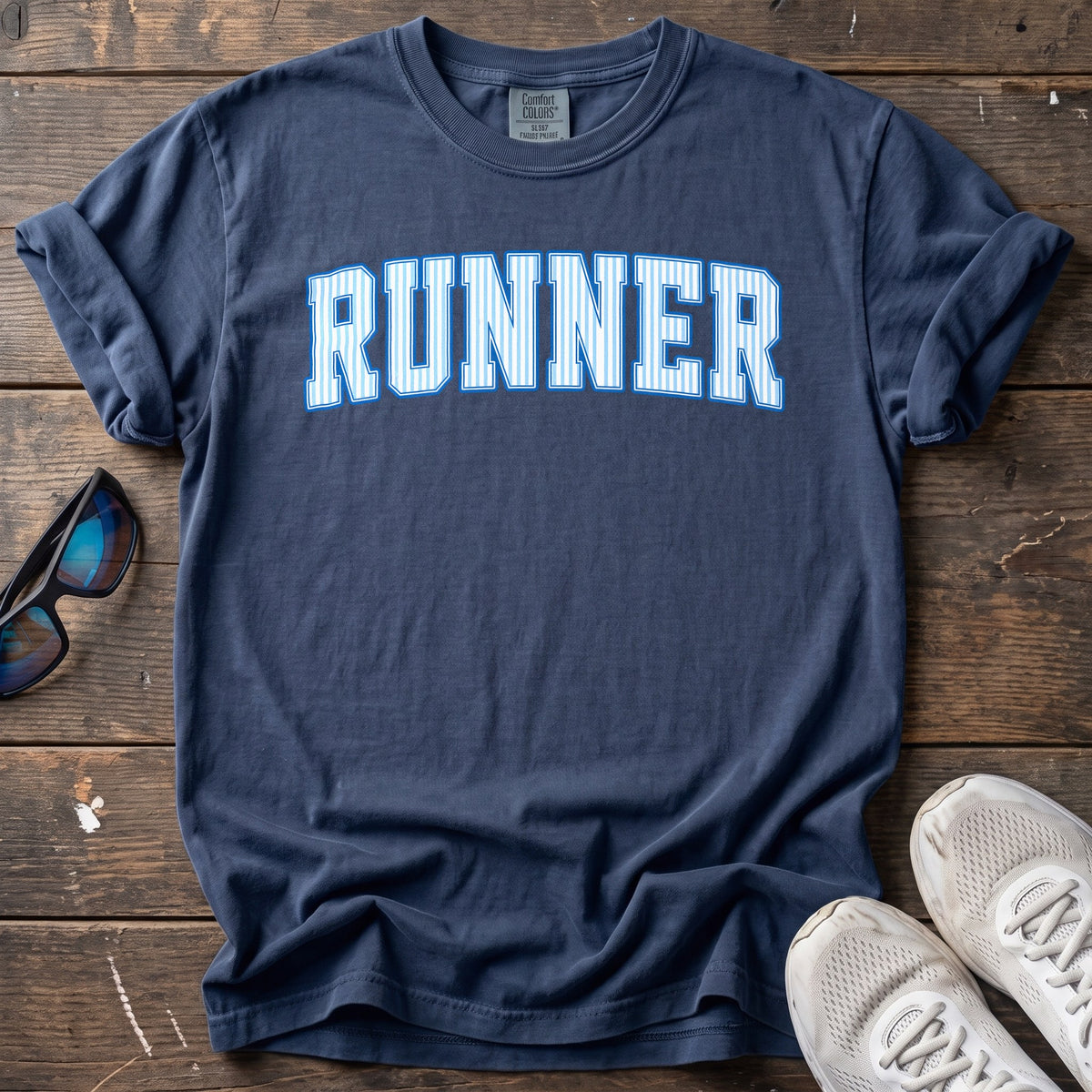 Pinstripe Runner Tee — True Navy