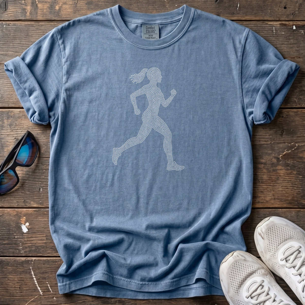 Rhinestone Runner Tee — Blue Jean