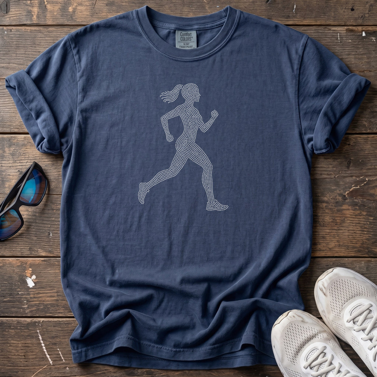 Rhinestone Runner Tee — True Navy