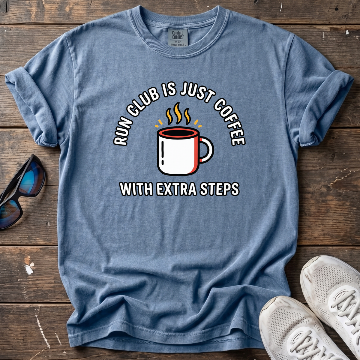 Run Club Is Just Hot Coffee Tee — Blue Jean