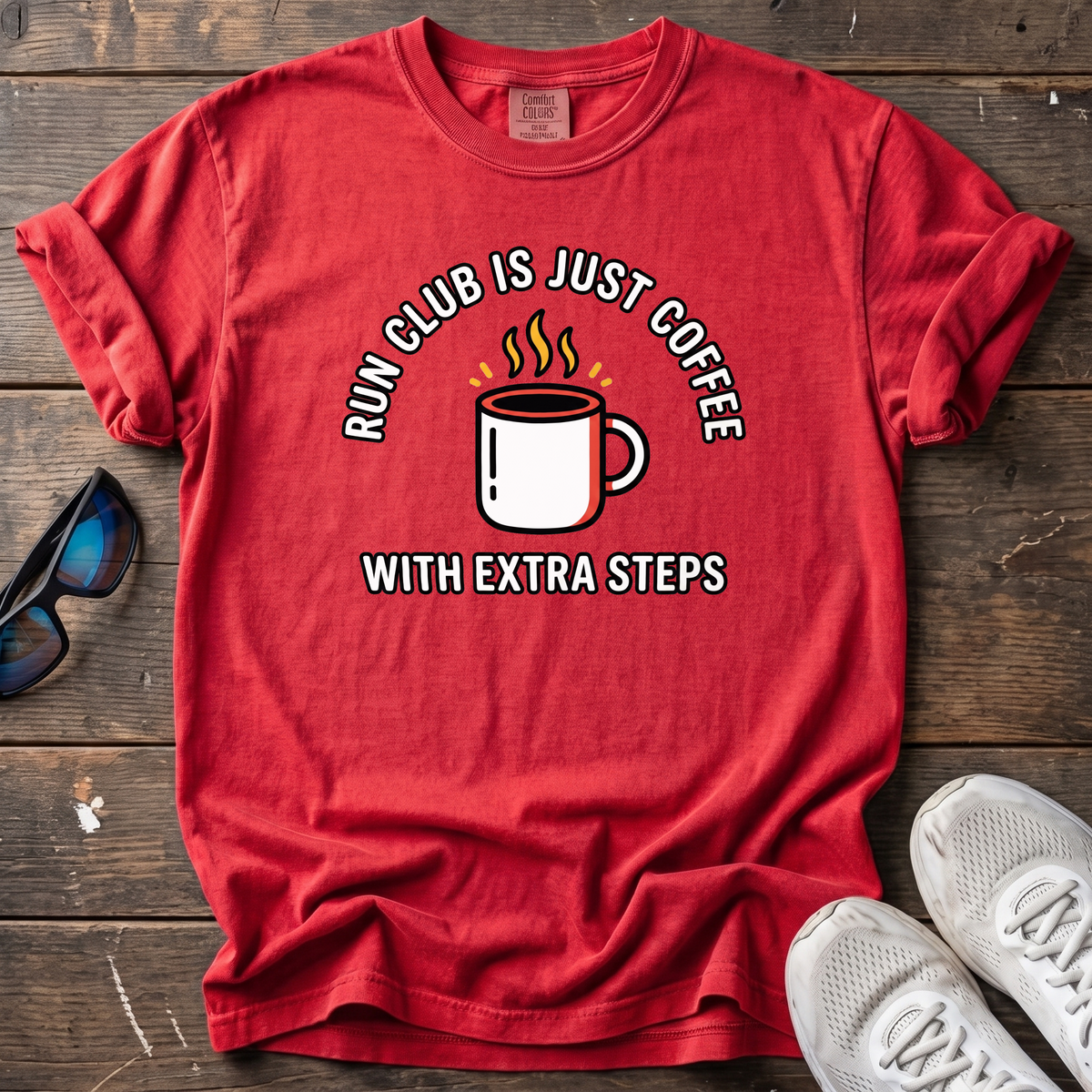 Run Club Is Just Hot Coffee Tee — Red