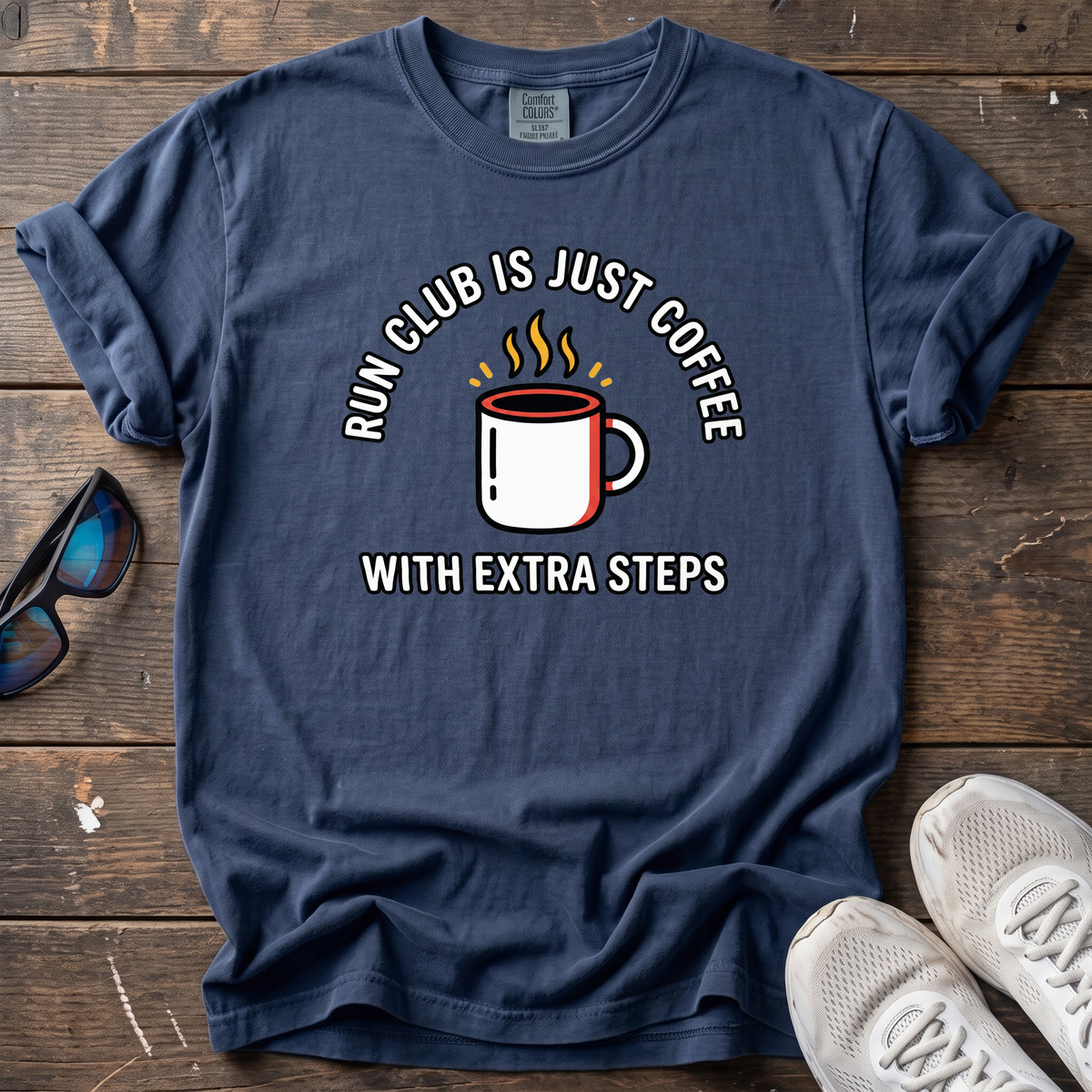 Run Club Is Just Hot Coffee Tee — True Navy