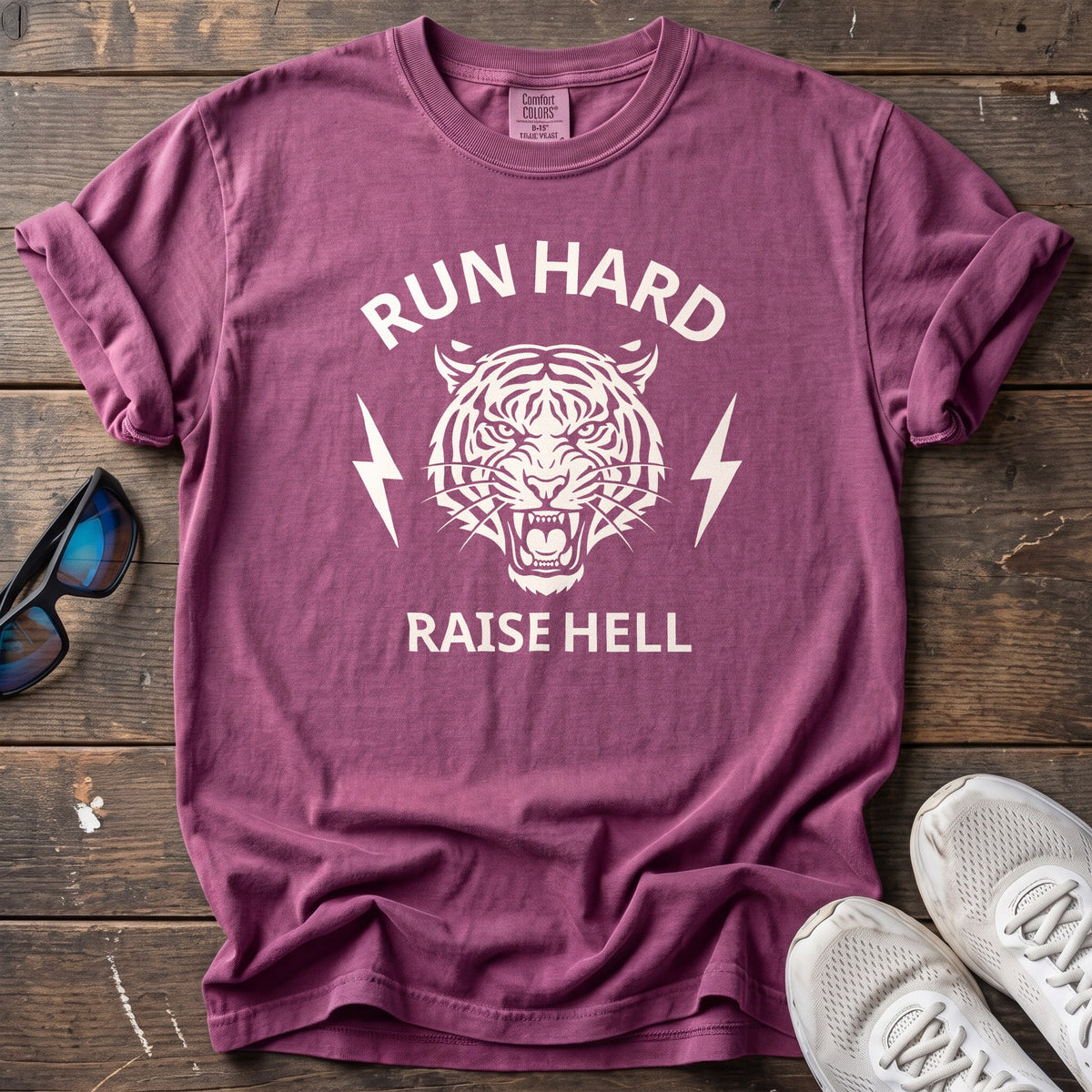 Run Hard Raise Hell Tee — Berry