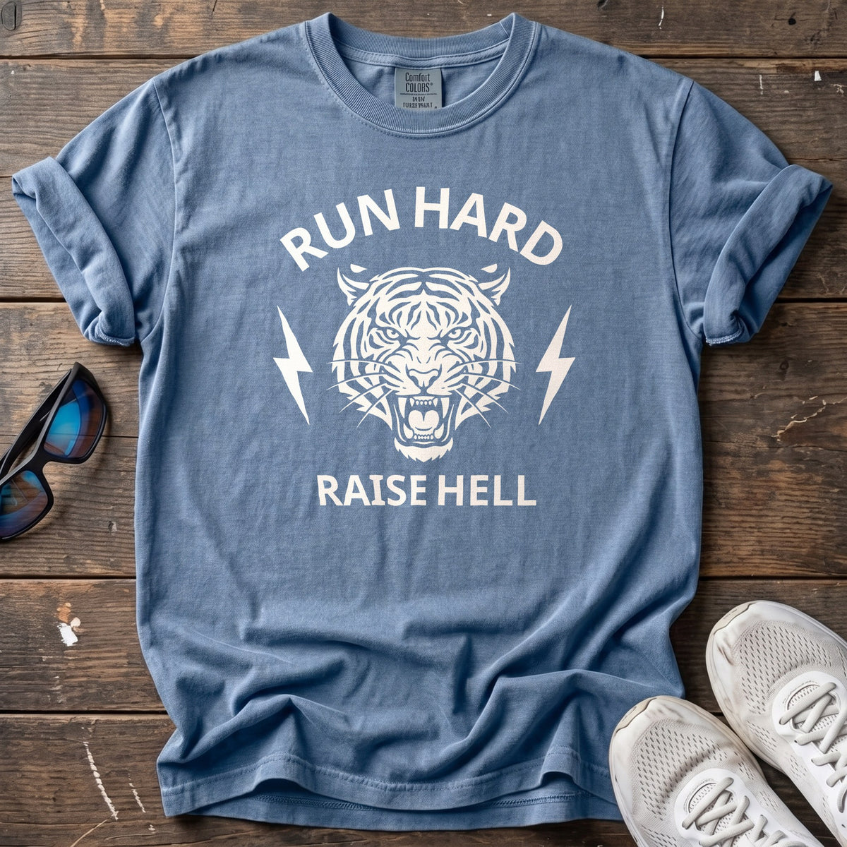 Run Hard Raise Hell Tee — Blue Jean