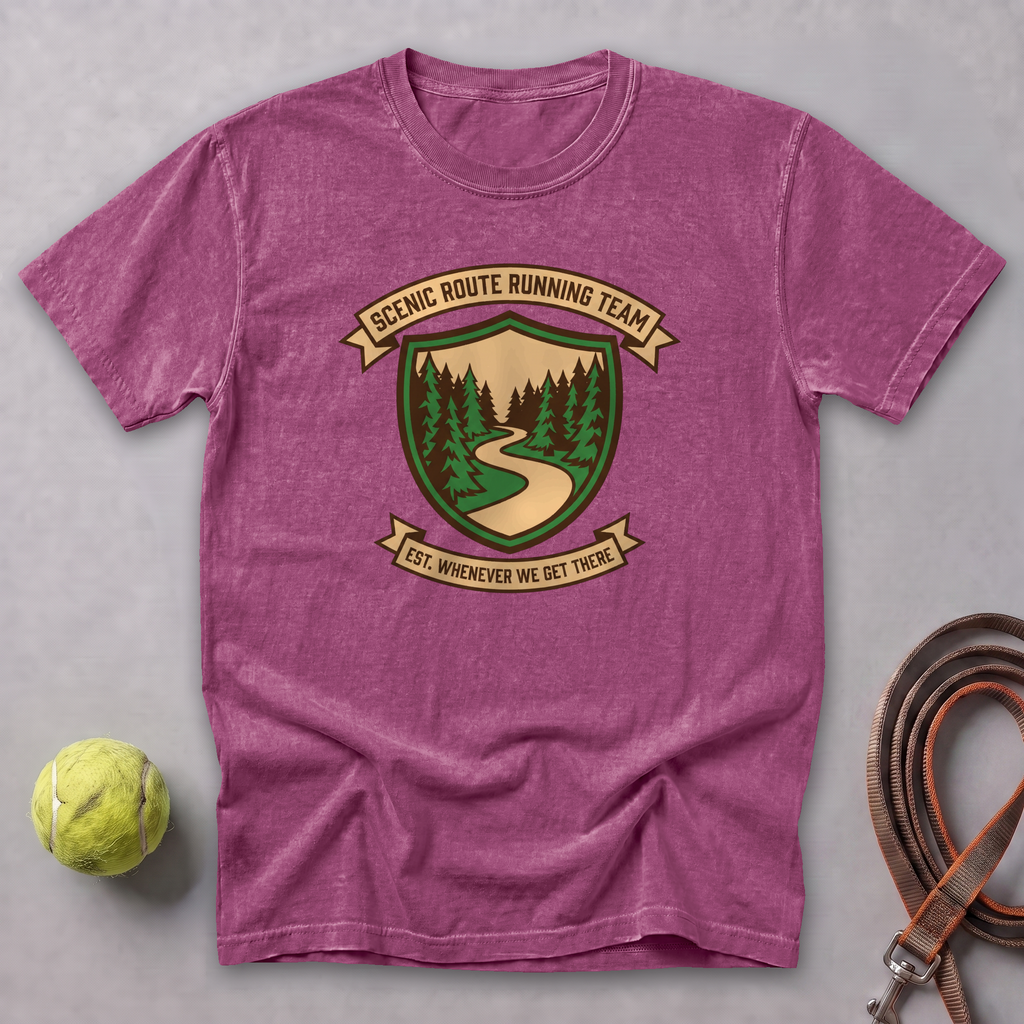 Scenic Route Running Team Tee — Berry